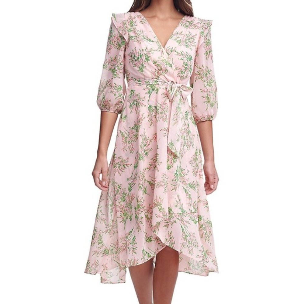Tommy Hilfiger Chapan Bouquet Chiffon Midi Dress Size 12 NWT Pink Floral - Picture 1 of 16